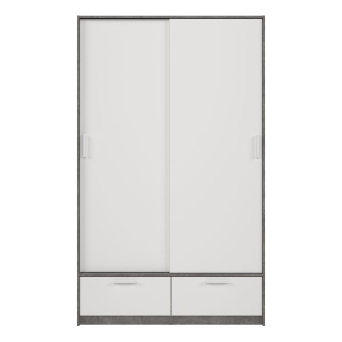 Line White & Concrete Sliding Wardrobe with 2 Drawers – Modern Bedroom Storage Wardrobe