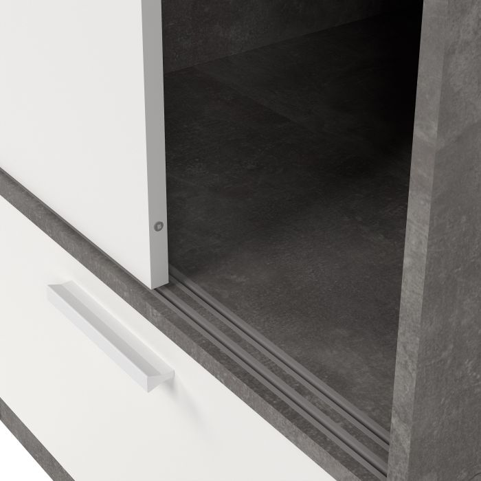 Line White & Concrete Sliding Wardrobe with 2 Drawers – Modern Bedroom Storage Wardrobe