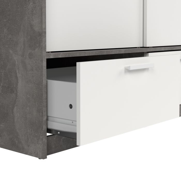 Line White & Concrete Sliding Wardrobe with 2 Drawers – Modern Bedroom Storage Wardrobe