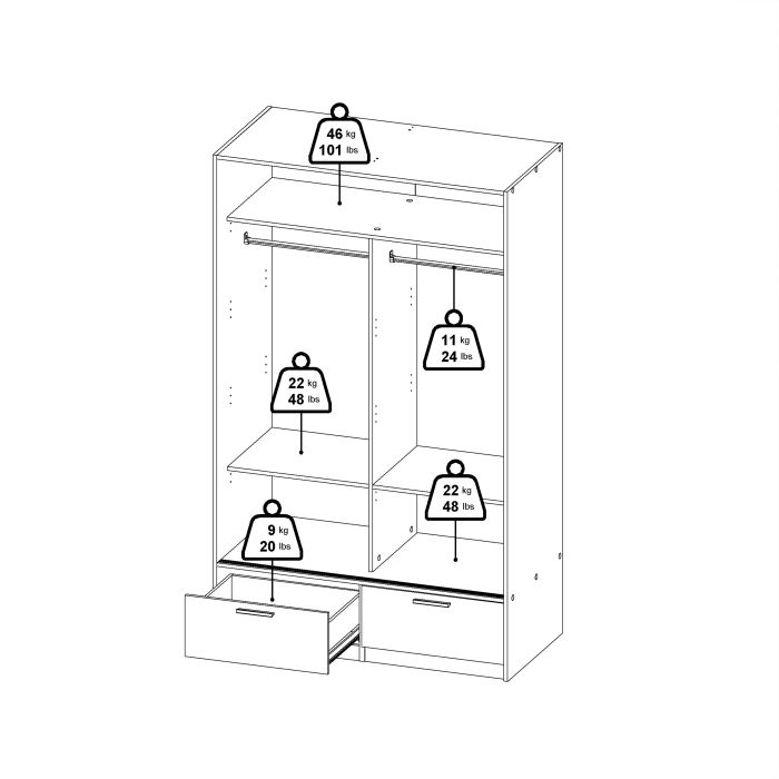 Line White & Concrete Sliding Wardrobe with 2 Drawers – Modern Bedroom Storage Wardrobe