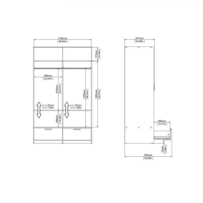 Line White & Concrete Sliding Wardrobe with 2 Drawers – Modern Bedroom Storage Wardrobe