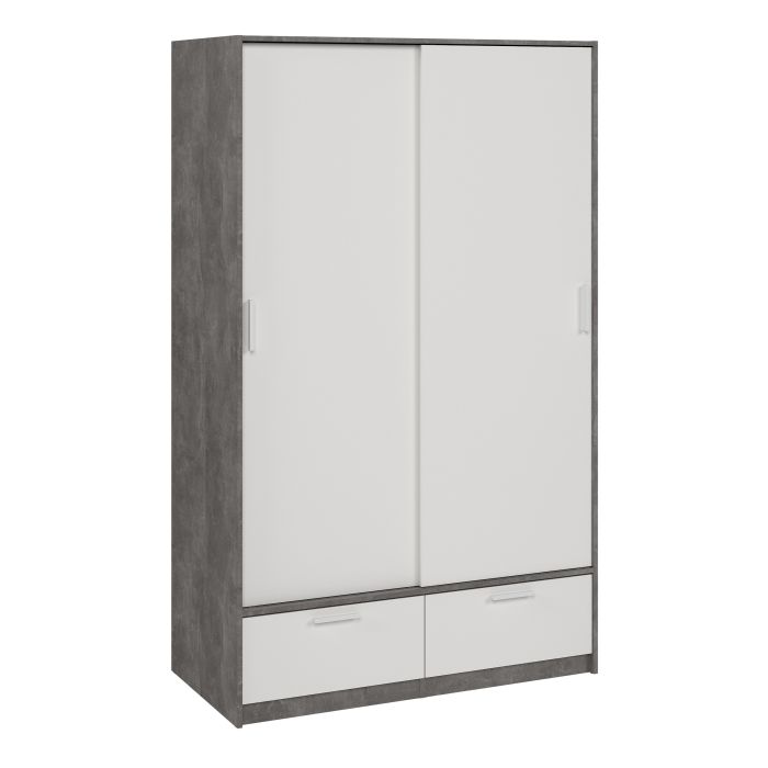 Line White & Concrete Sliding Wardrobe with 2 Drawers – Modern Bedroom Storage Wardrobe