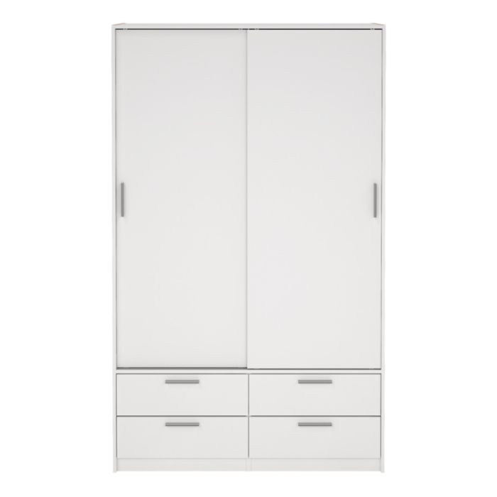 Line White Sliding Wardrobe with 4 Drawers – 2 Door Bedroom Storage Wardrobe