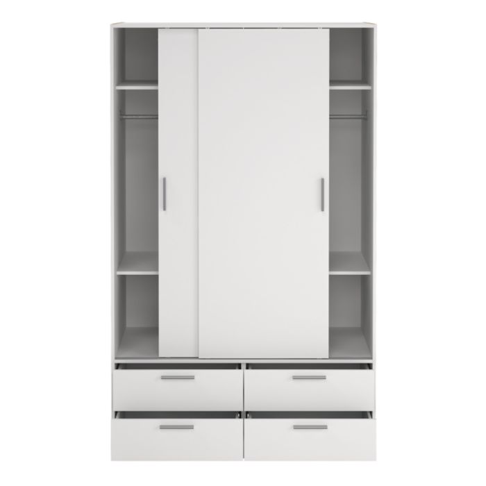 Line White Sliding Wardrobe with 4 Drawers – 2 Door Bedroom Storage Wardrobe