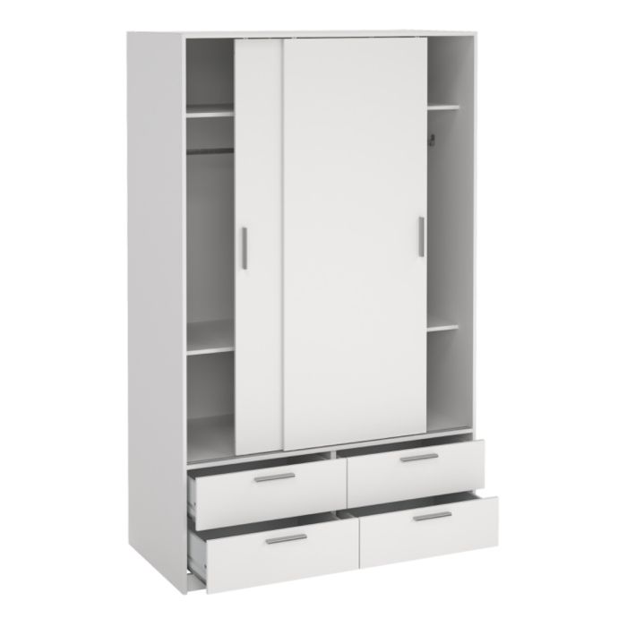 Line White Sliding Wardrobe with 4 Drawers – 2 Door Bedroom Storage Wardrobe