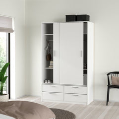 Line White Sliding Wardrobe with 4 Drawers – 2 Door Bedroom Storage Wardrobe