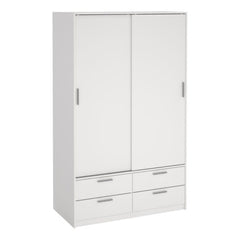 Line White Sliding Wardrobe with 4 Drawers – 2 Door Bedroom Storage Wardrobe