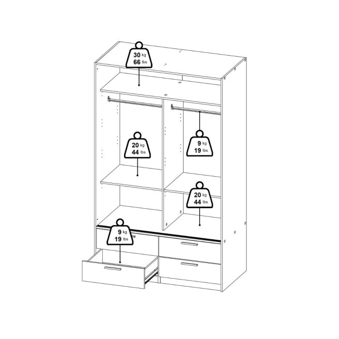 Line White Sliding Wardrobe with 4 Drawers – 2 Door Bedroom Storage Wardrobe