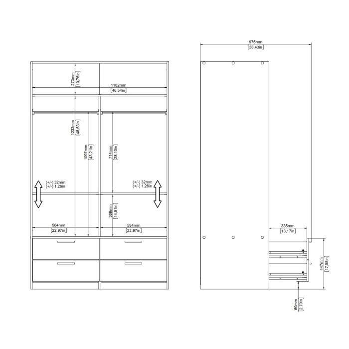 Line White Sliding Wardrobe with 4 Drawers – 2 Door Bedroom Storage Wardrobe