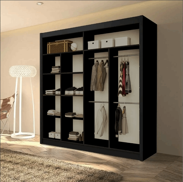 Lisbon Black Mirrored Sliding Wardrobe – Modern Bedroom Storage Wardrobe