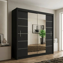 Lisbon Black Mirrored Sliding Wardrobe – Modern Bedroom Storage Wardrobe