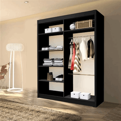 Lisbon Black Mirrored Sliding Wardrobe – Modern Bedroom Storage Wardrobe