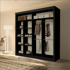 Lisbon Black Mirrored Sliding Wardrobe – Modern Bedroom Storage Wardrobe