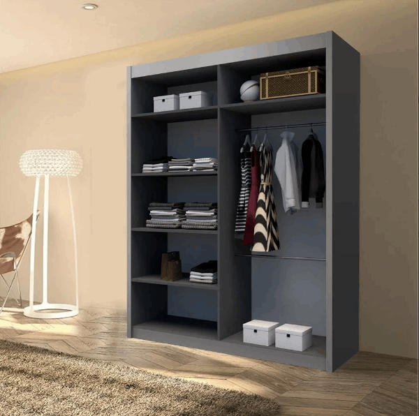 Lisbon Grey Mirrored Sliding Wardrobe – Modern Space Saver Bedroom Wardrobe