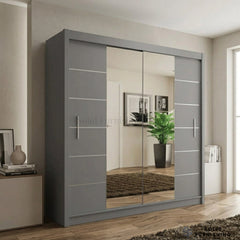Lisbon Grey Mirrored Sliding Wardrobe – Modern Space Saver Bedroom Wardrobe