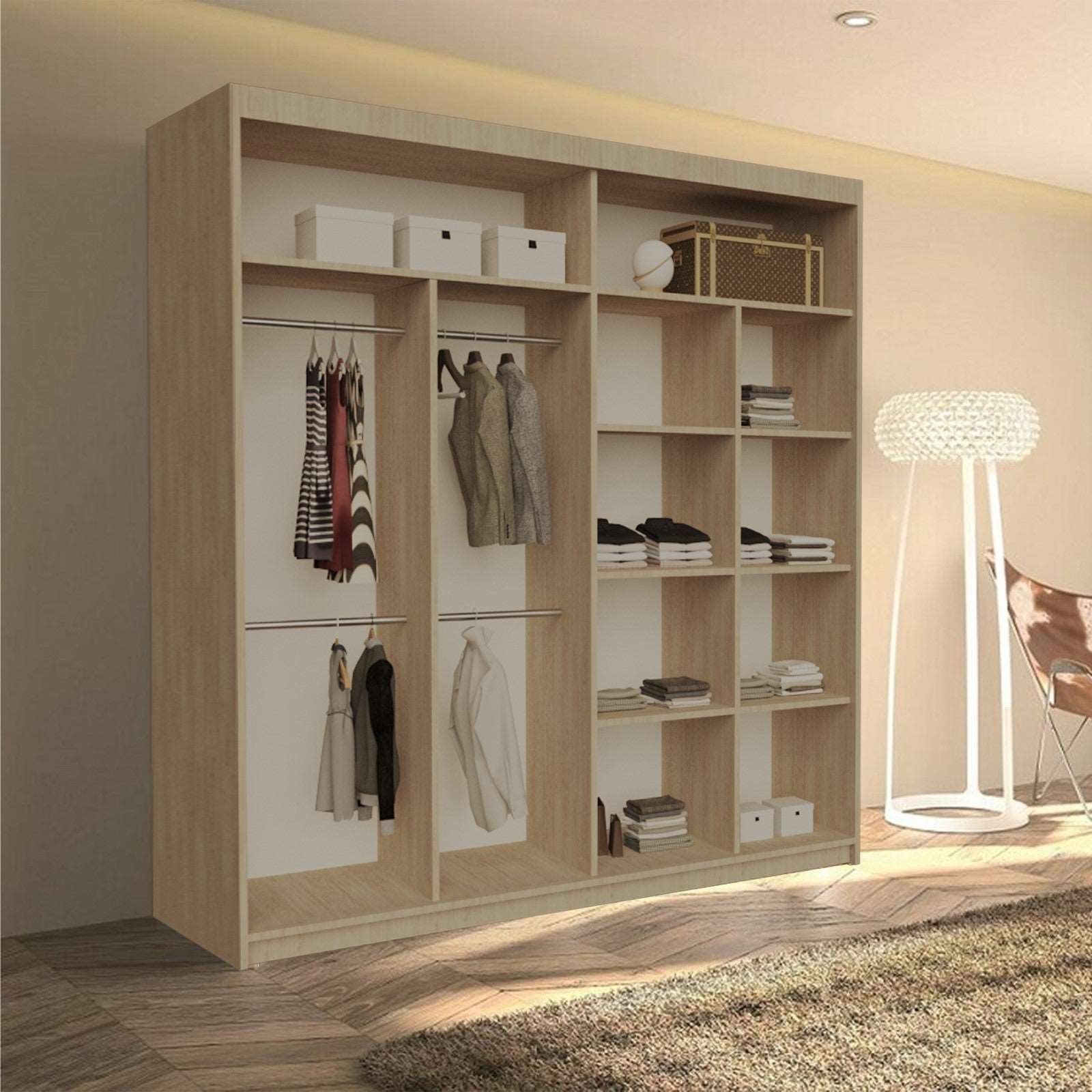Lisbon Oak Mirrored Sliding Wardrobe – Warm Wood Bedroom Storage Wardrobe
