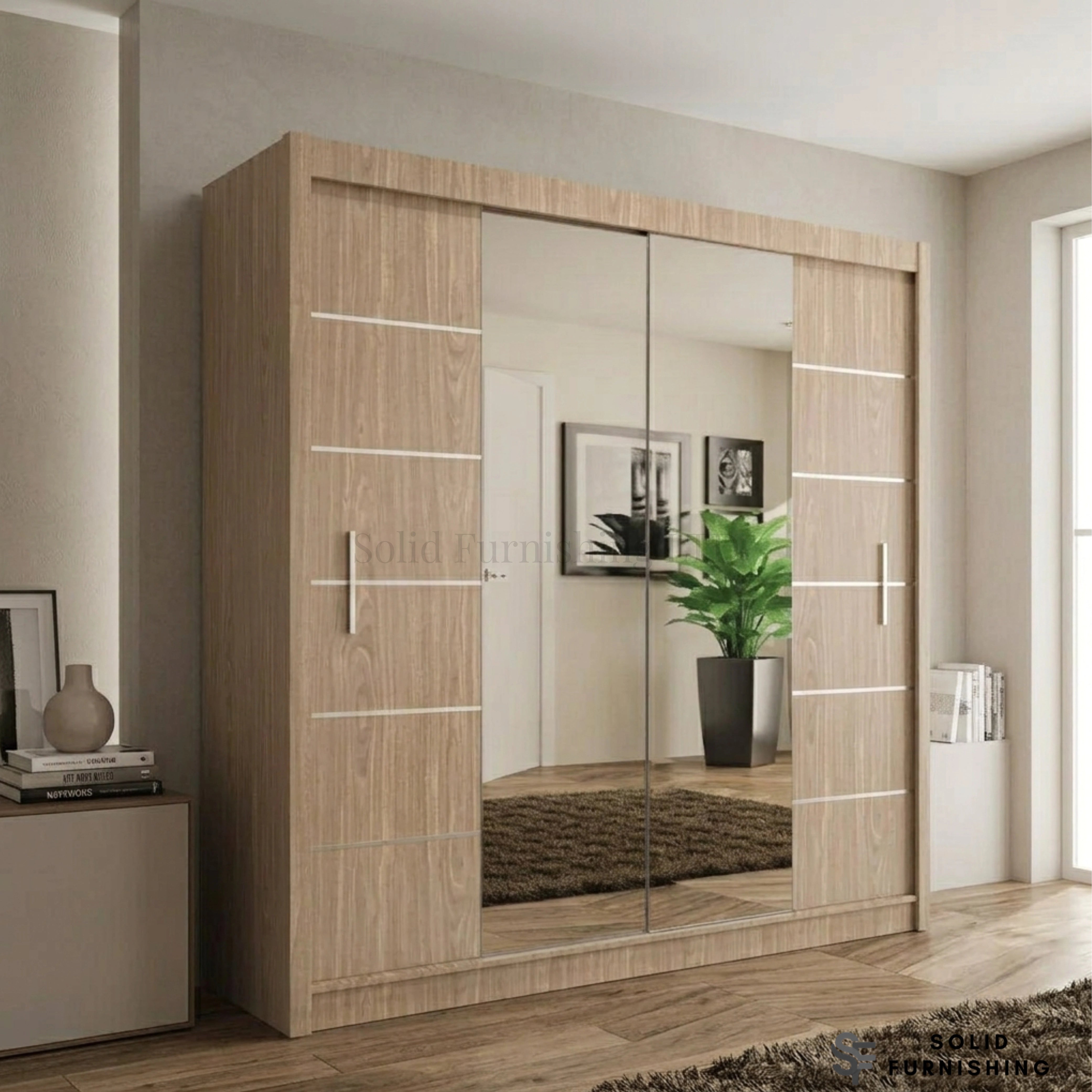 Lisbon Oak Mirrored Sliding Wardrobe – Warm Wood Bedroom Storage Wardrobe
