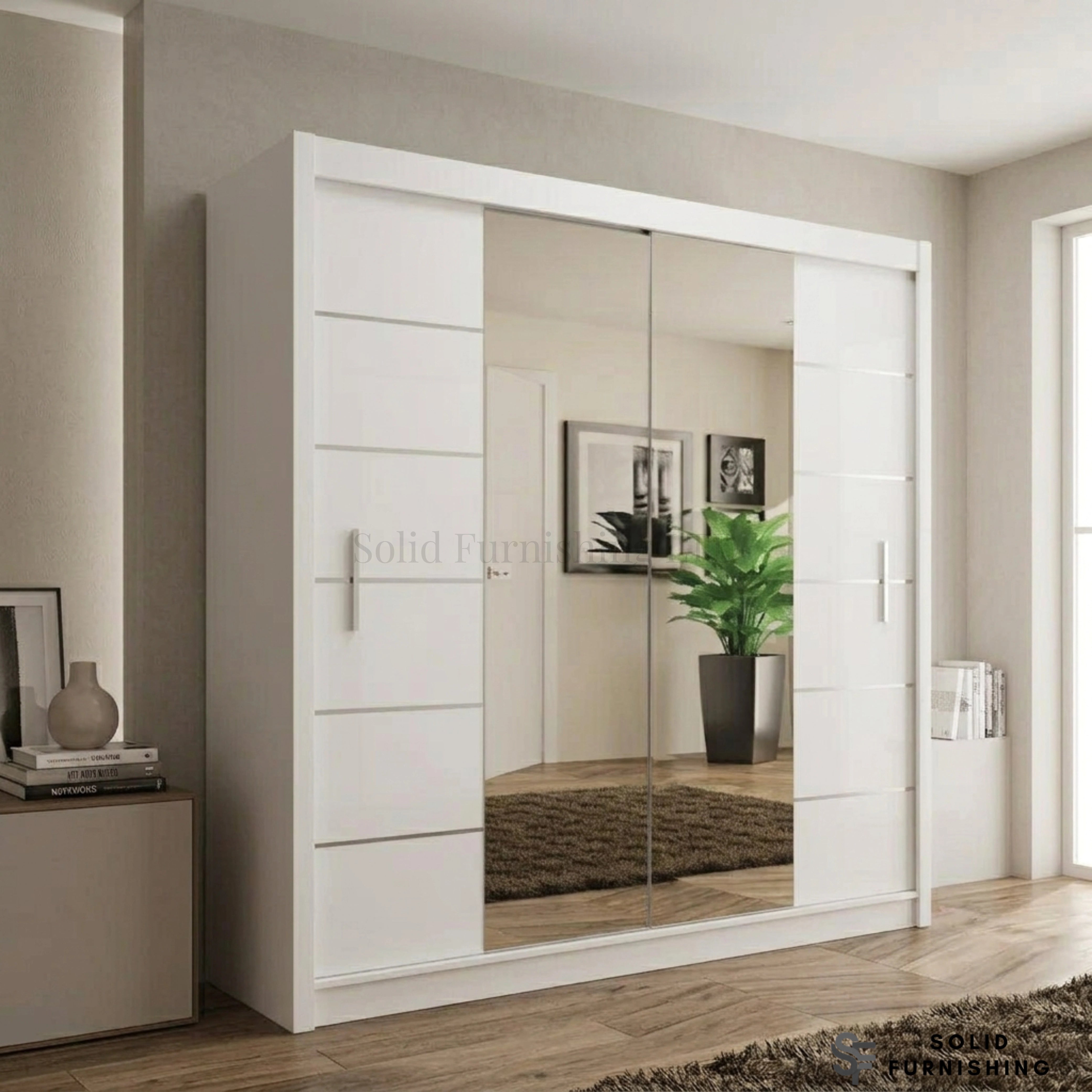 Lisbon White Mirrored Sliding Wardrobe – Bright Bedroom Storage Wardrobe