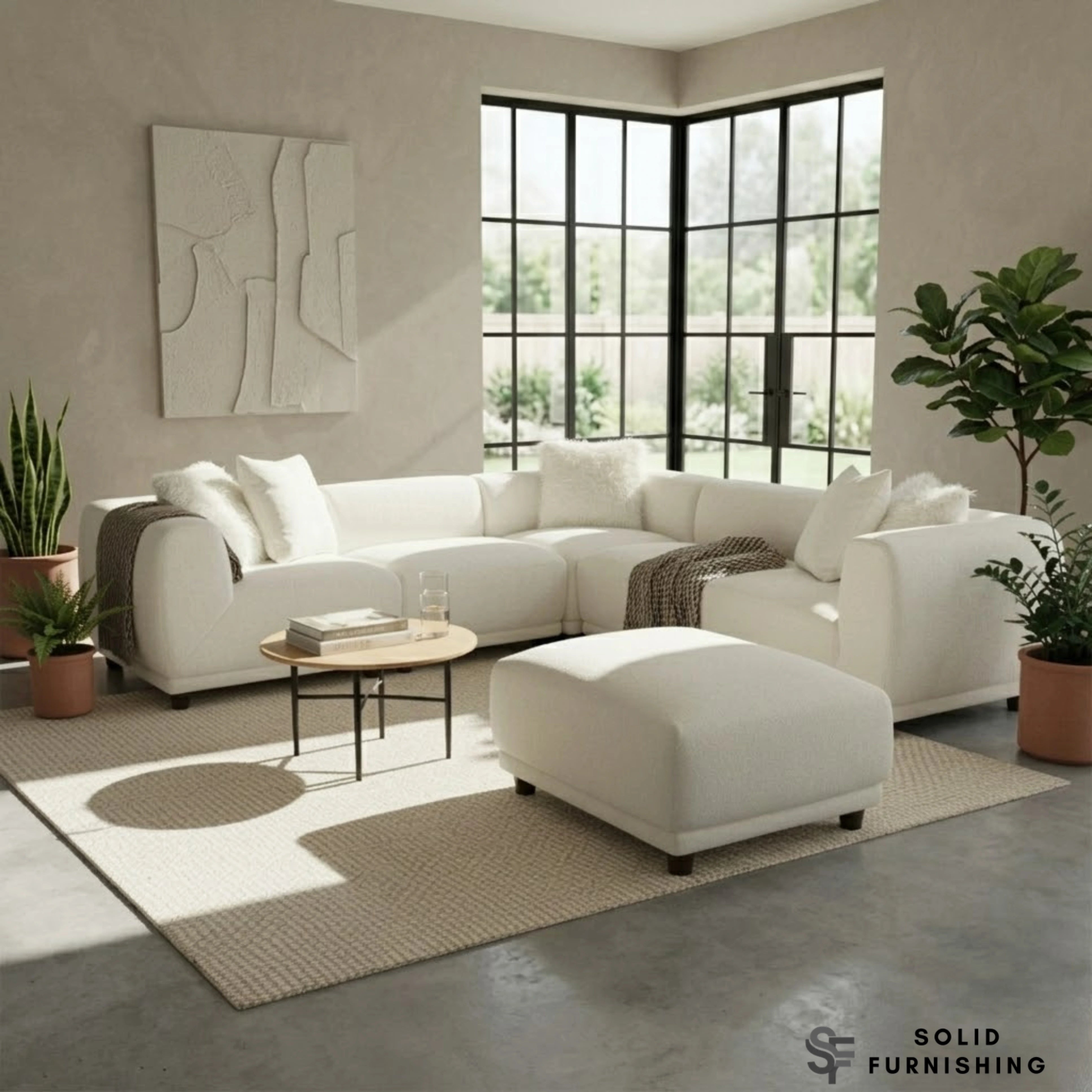 Lottie Modular Corner Sofa – Polar Bouclé Fabric 5 Seater Sofa | Customisable Layout