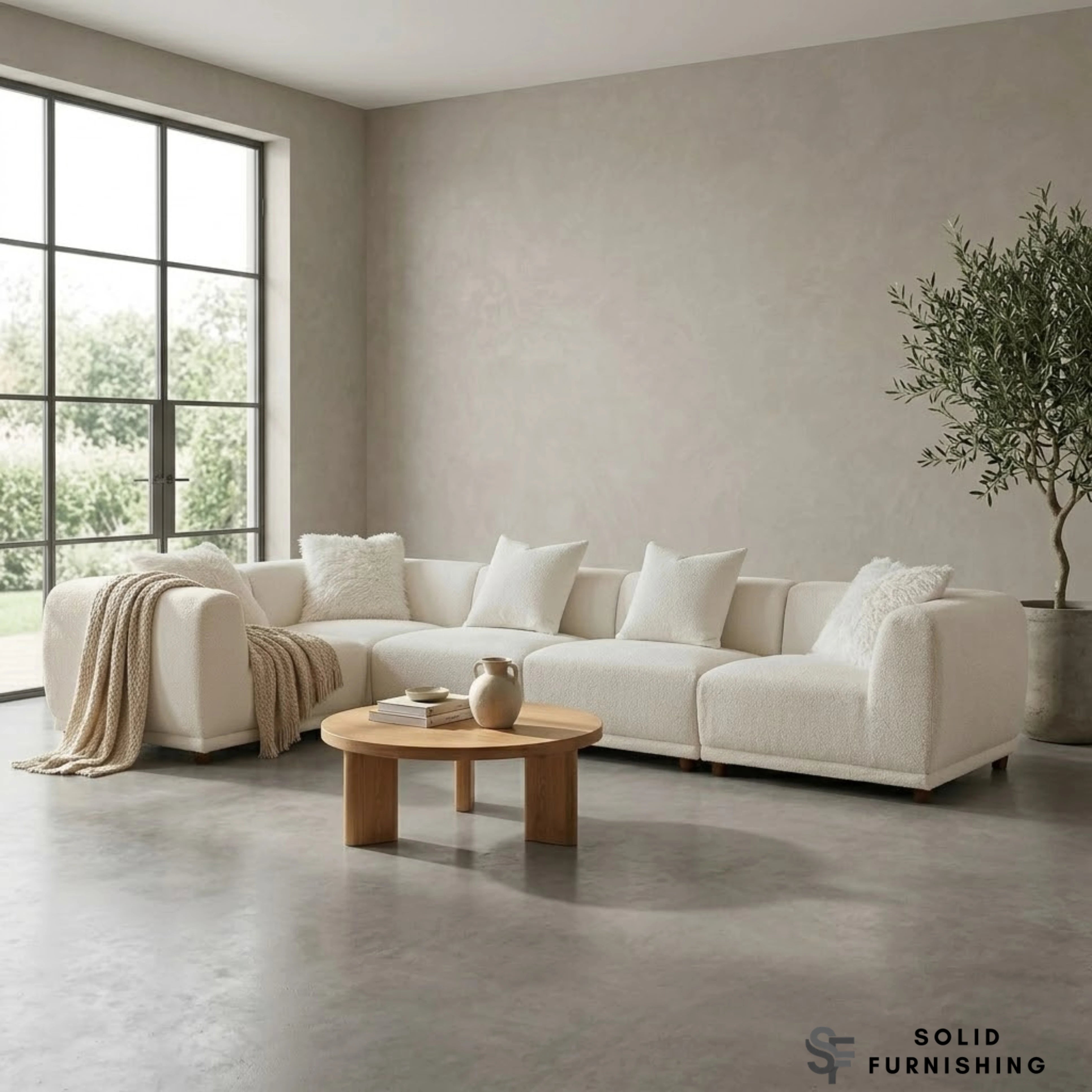 Lottie Modular Corner Sofa – Polar Bouclé Fabric 5 Seater Sofa | Customisable Layout