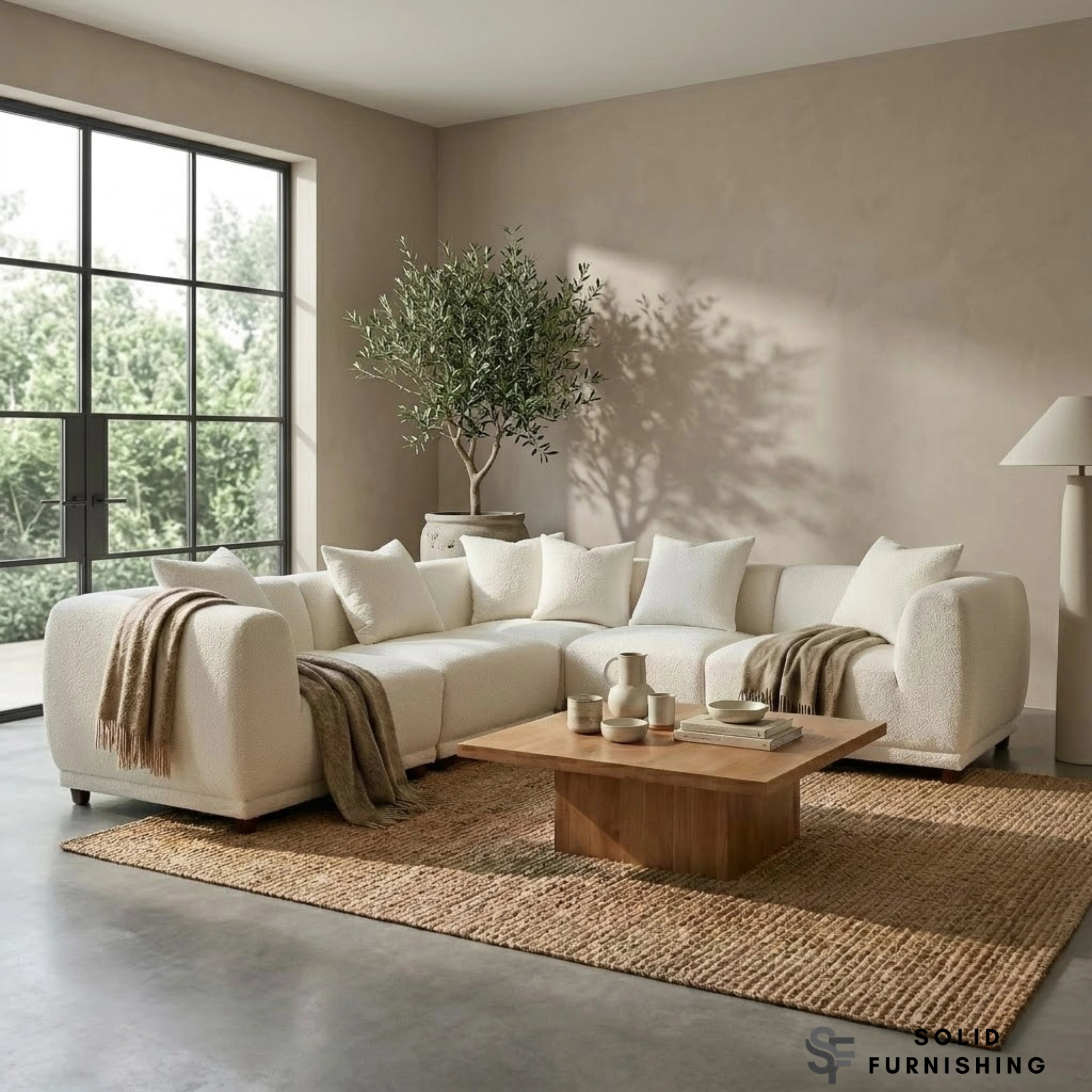 Lottie Modular Corner Sofa – Polar Bouclé Fabric 5 Seater Sofa | Customisable Layout