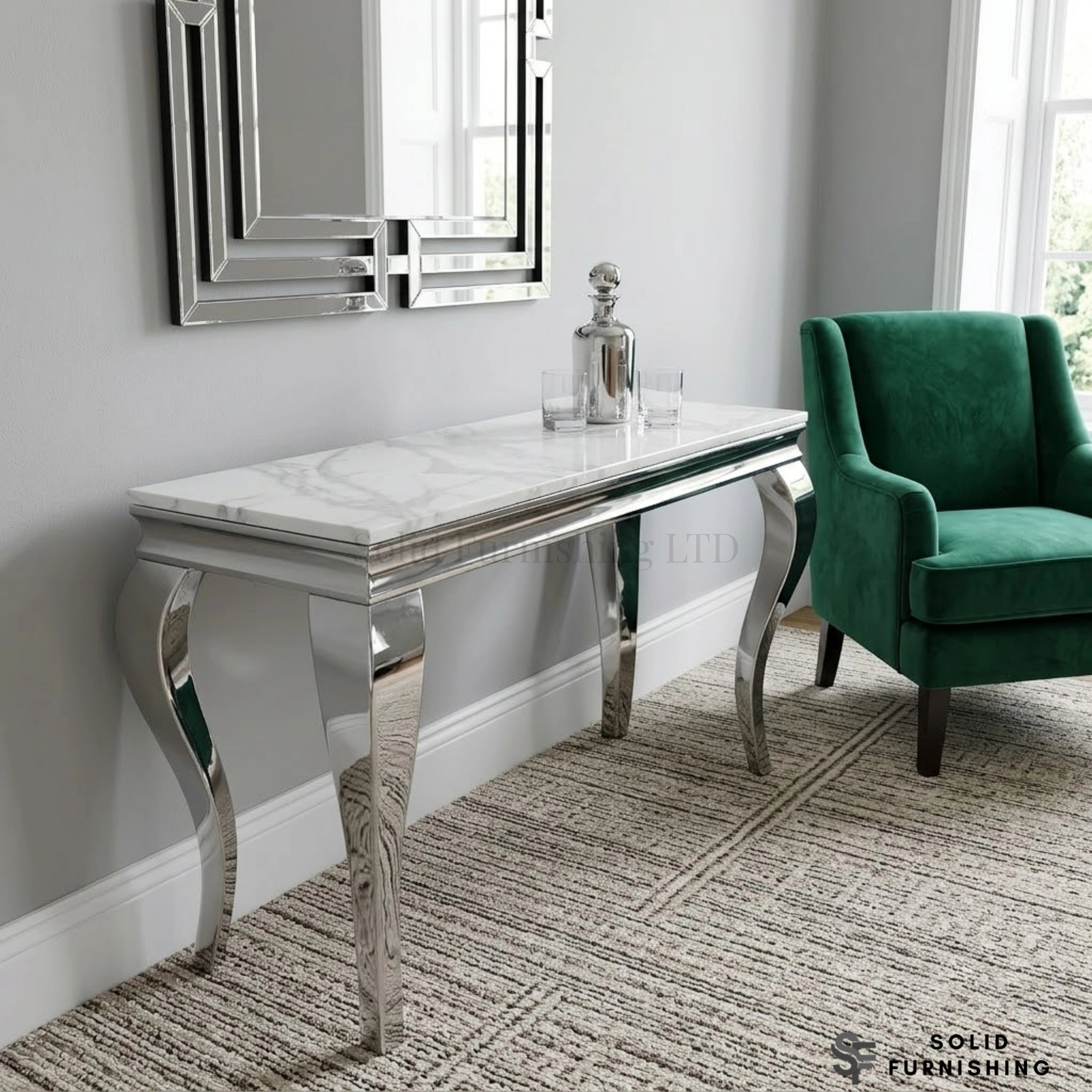 Louis Chrome Console Table – Hallway Table With Marble & Ceramic Top Options
