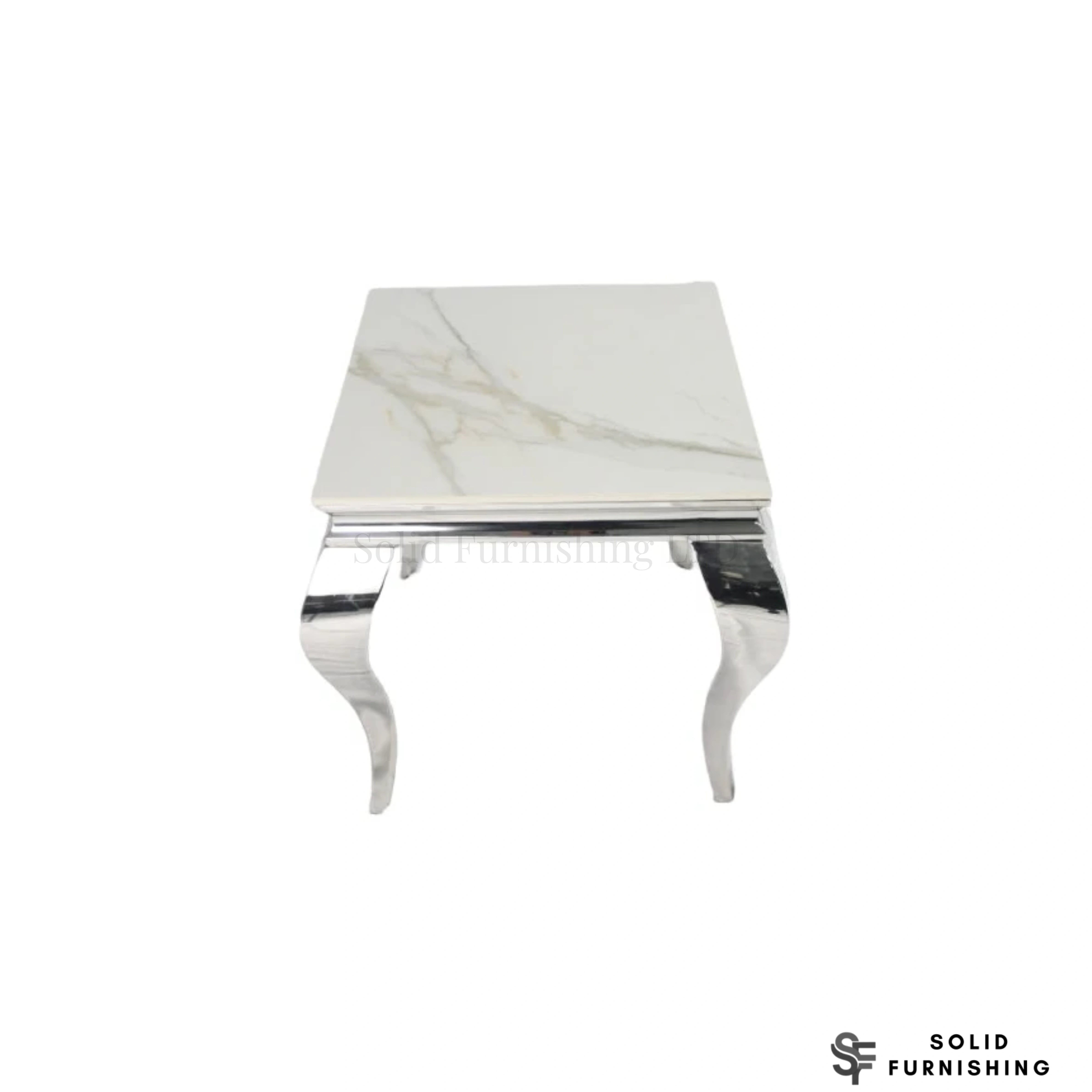 Louis Chrome Side Table – Marble & Ceramic Lamp Table