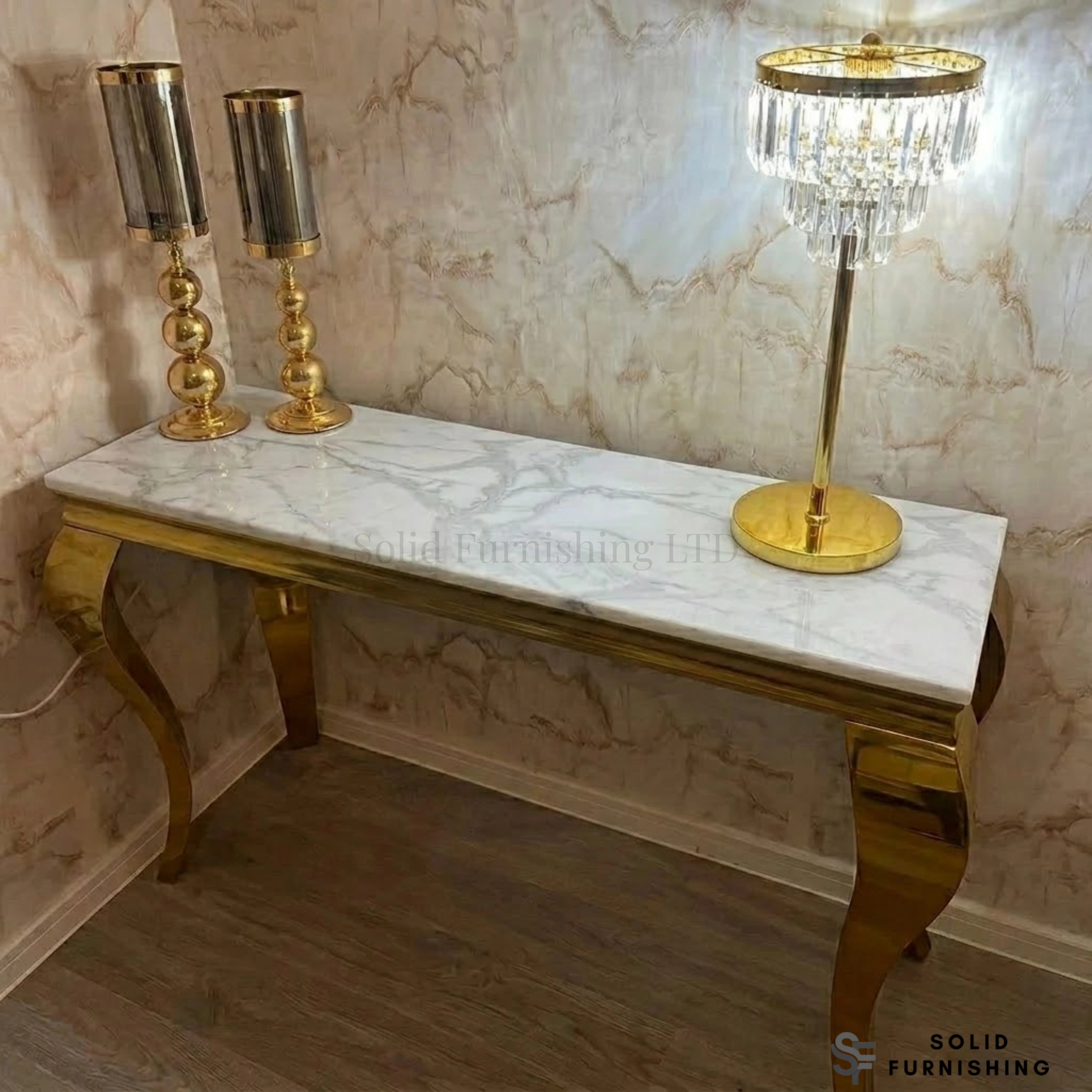 Louis Gold Console Table – Hallway Table With Marble & Ceramic Top Options in Four Legs