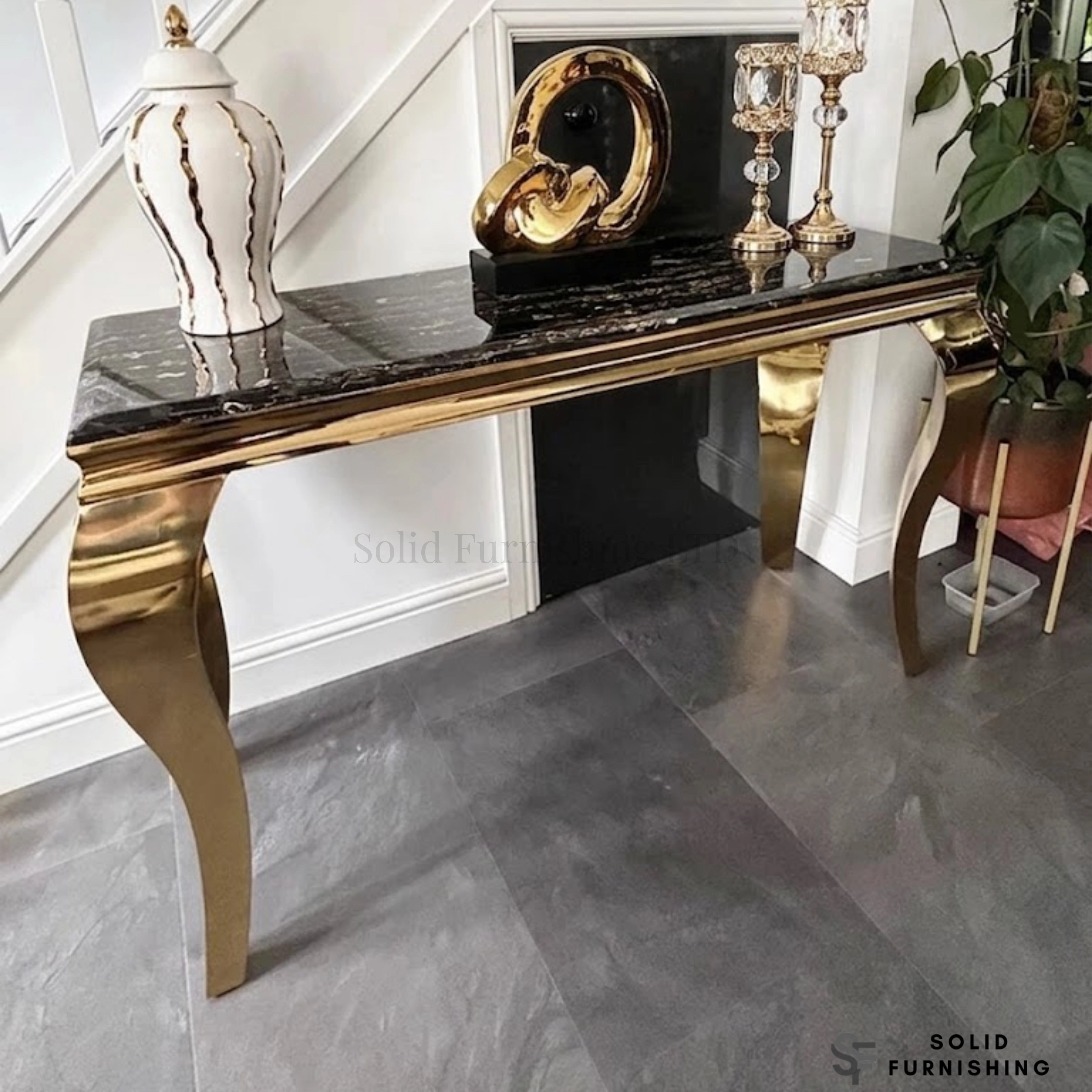 Louis Gold Console Table – Hallway Table With Marble & Ceramic Top Options in Four Legs