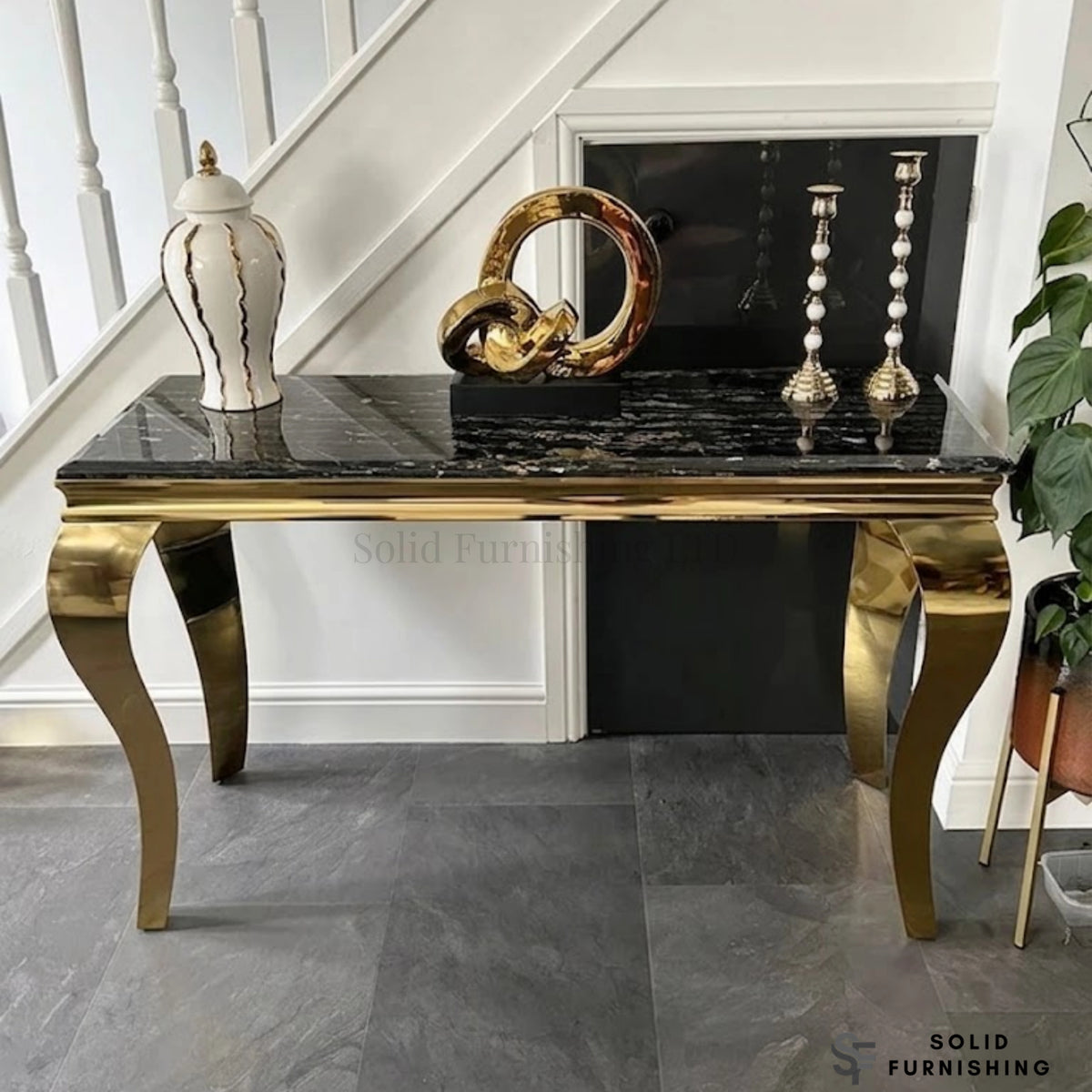 Louis Gold Console Table – Hallway Table With Marble & Ceramic Top Options in Four Legs