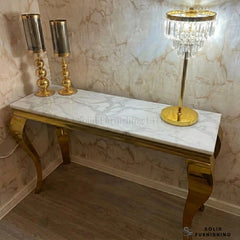 Louis Gold Console Table – Hallway Table With Marble & Ceramic Top Options in Four Legs