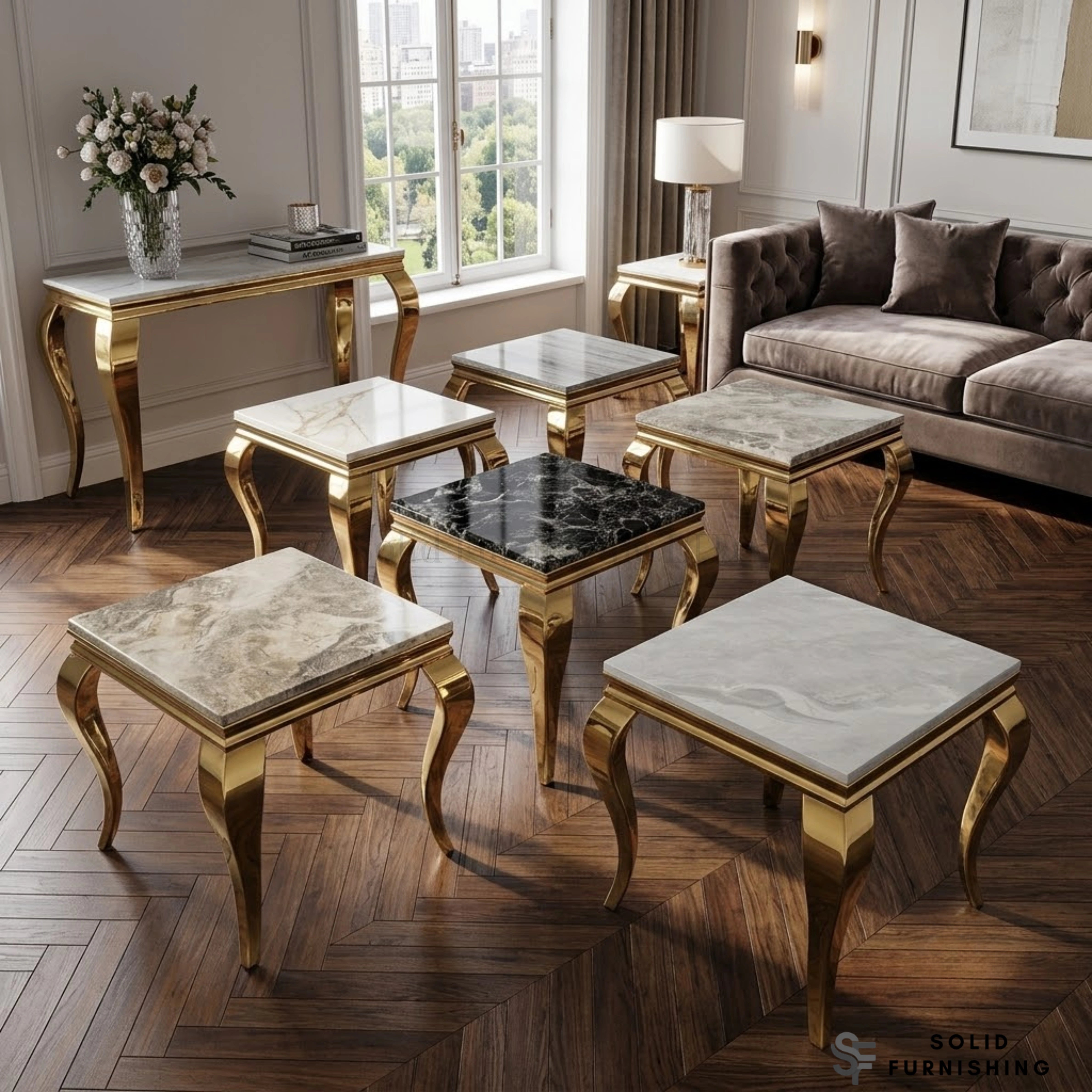 Louis Gold Lamp Table – Marble & Ceramic Side Table