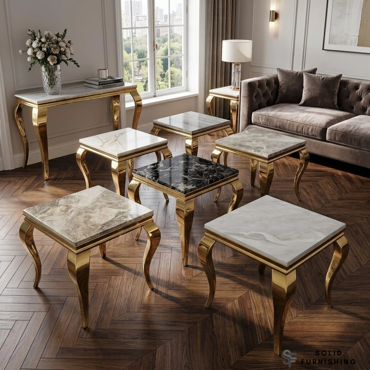 Louis Gold Lamp Table – Marble & Ceramic Side Table