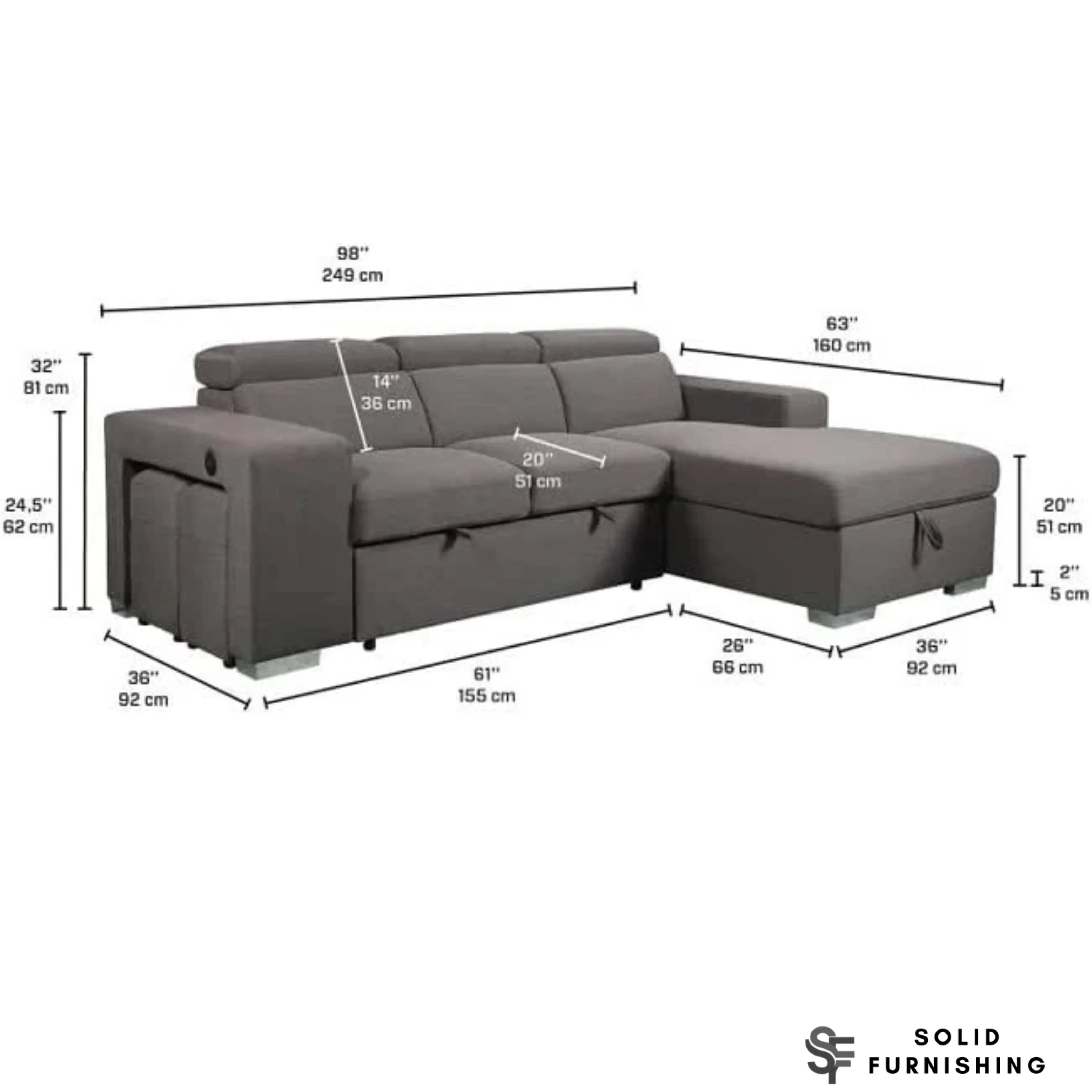 Luca Grey Corner Sofa Bed with Storage – Universal L Shape Sofa