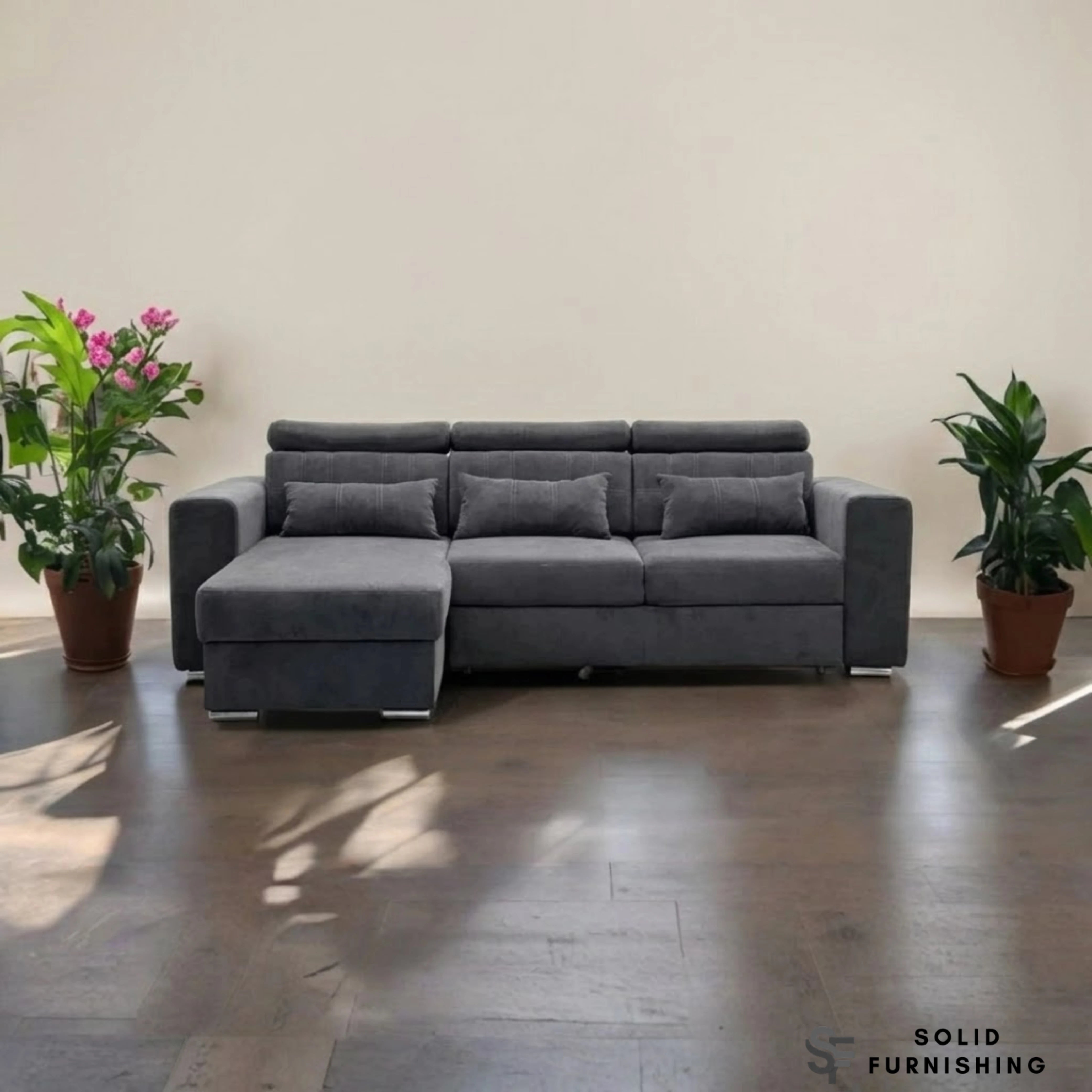 Luca Grey Corner Sofa Bed with Storage – Universal L Shape Sofa