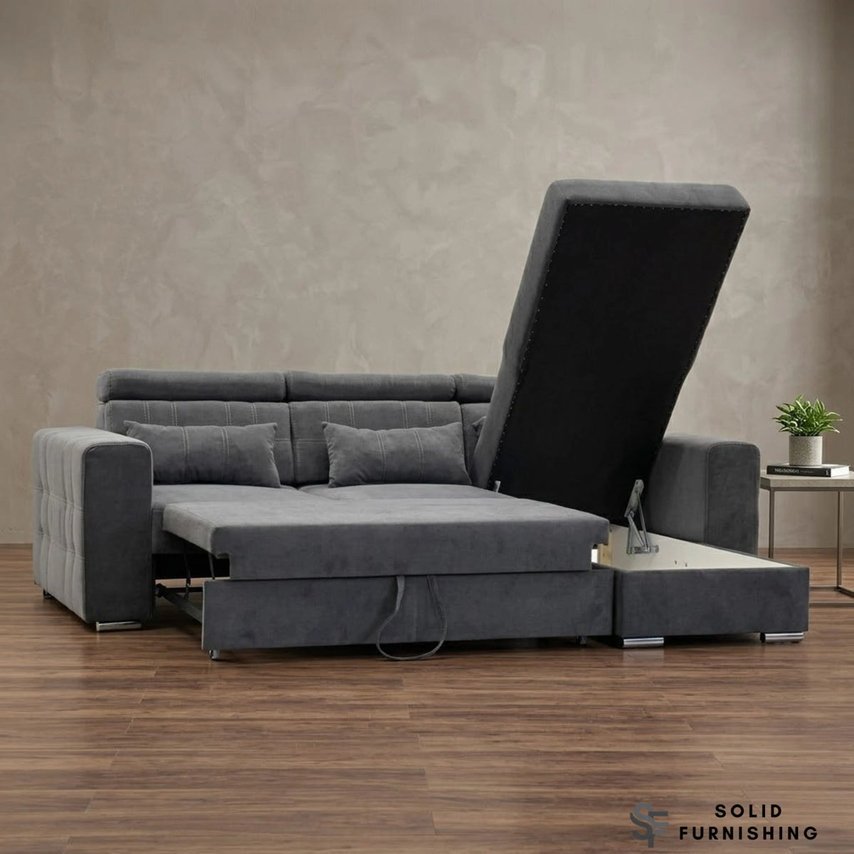 Luca Grey Corner Sofa Bed with Storage – Universal L Shape Sofa