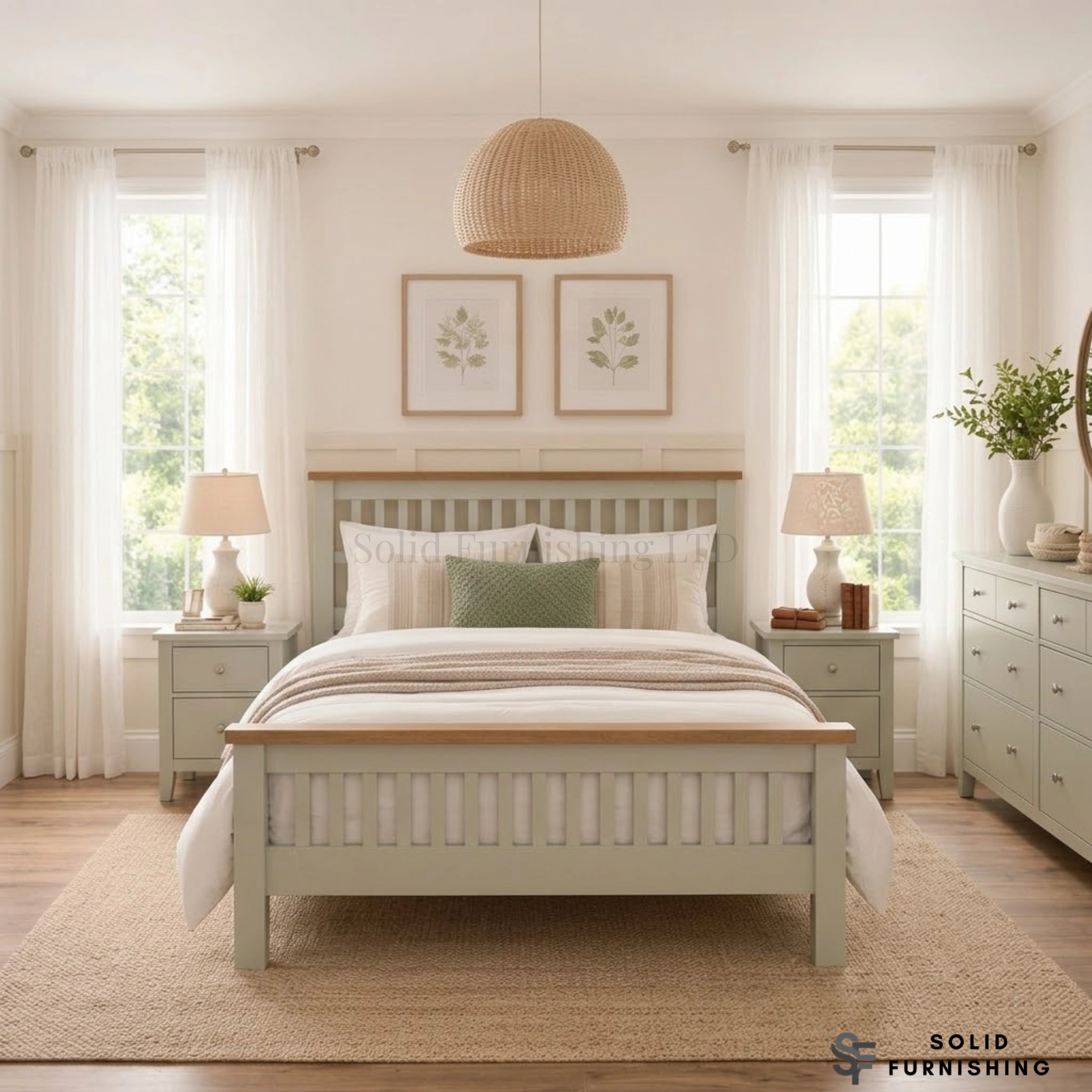 Lucca 4ft6 Double Bed Frame – Two Tone Wooden Bed with Slatted Headboard