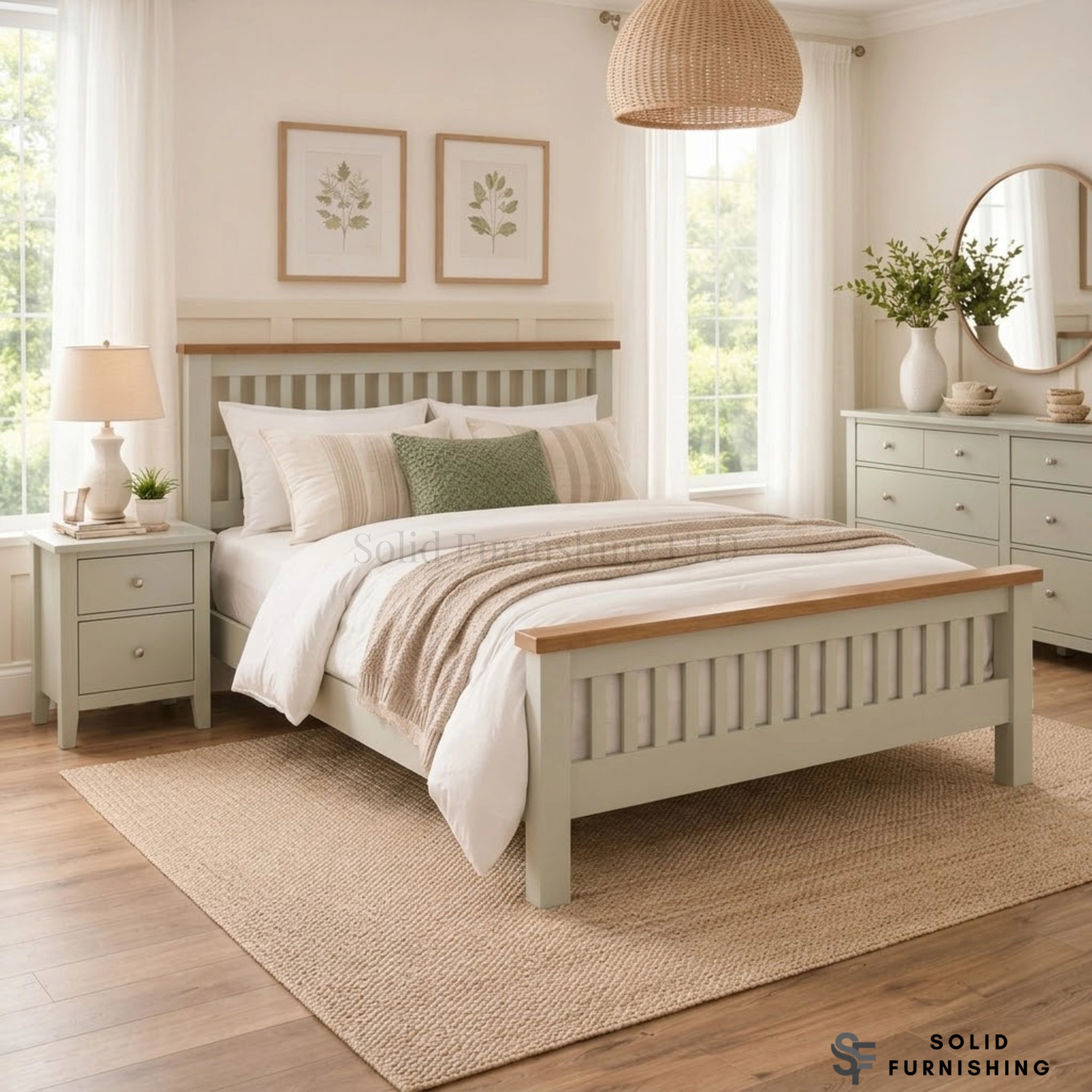 Lucca 4ft6 Double Bed Frame – Two Tone Wooden Bed with Slatted Headboard