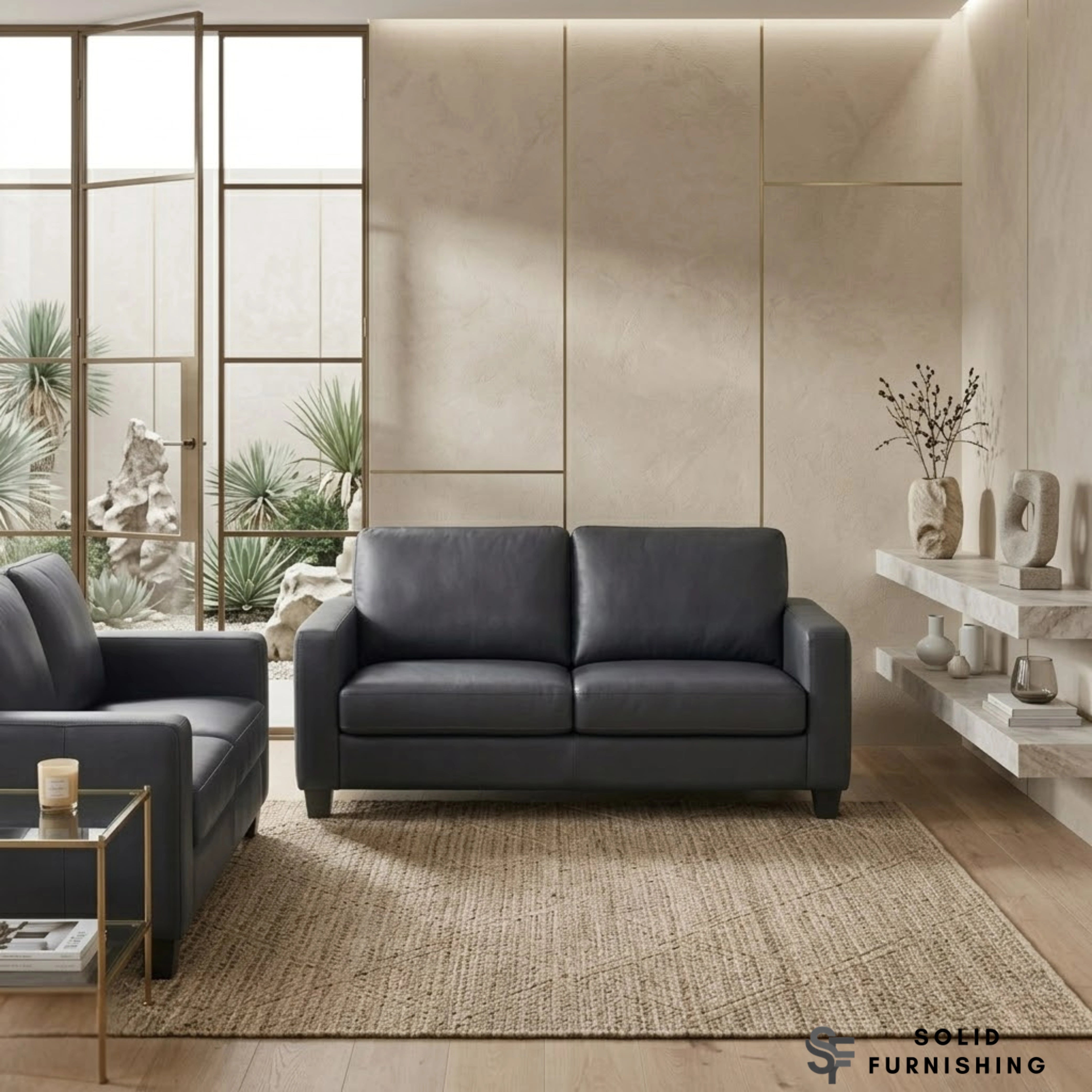 Lucy Black PU Sofa Set – Compact 3 & 2 Seater Sofa UK | Space Saving Design