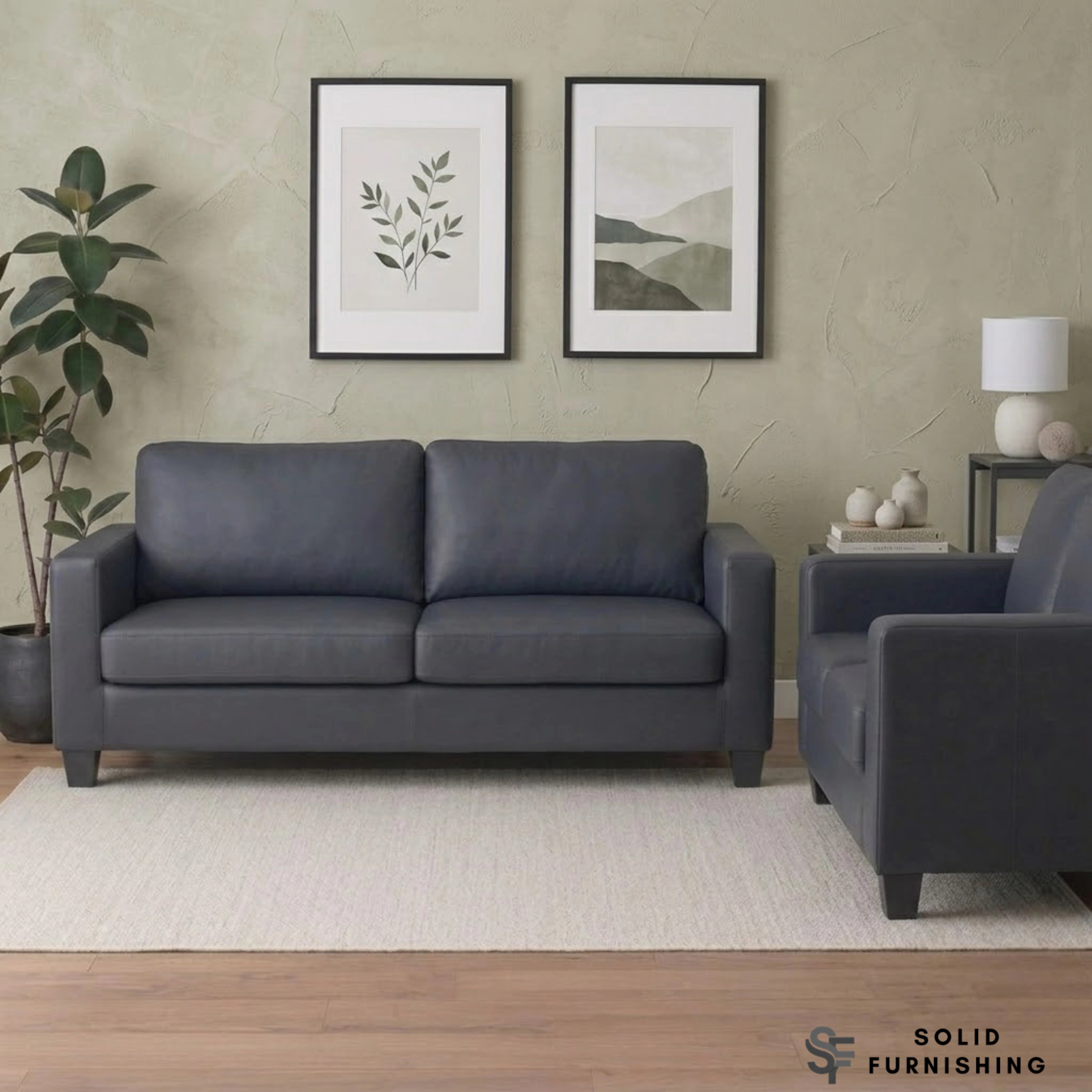 Lucy Black PU Sofa Set – Compact 3 & 2 Seater Sofa UK | Space Saving Design