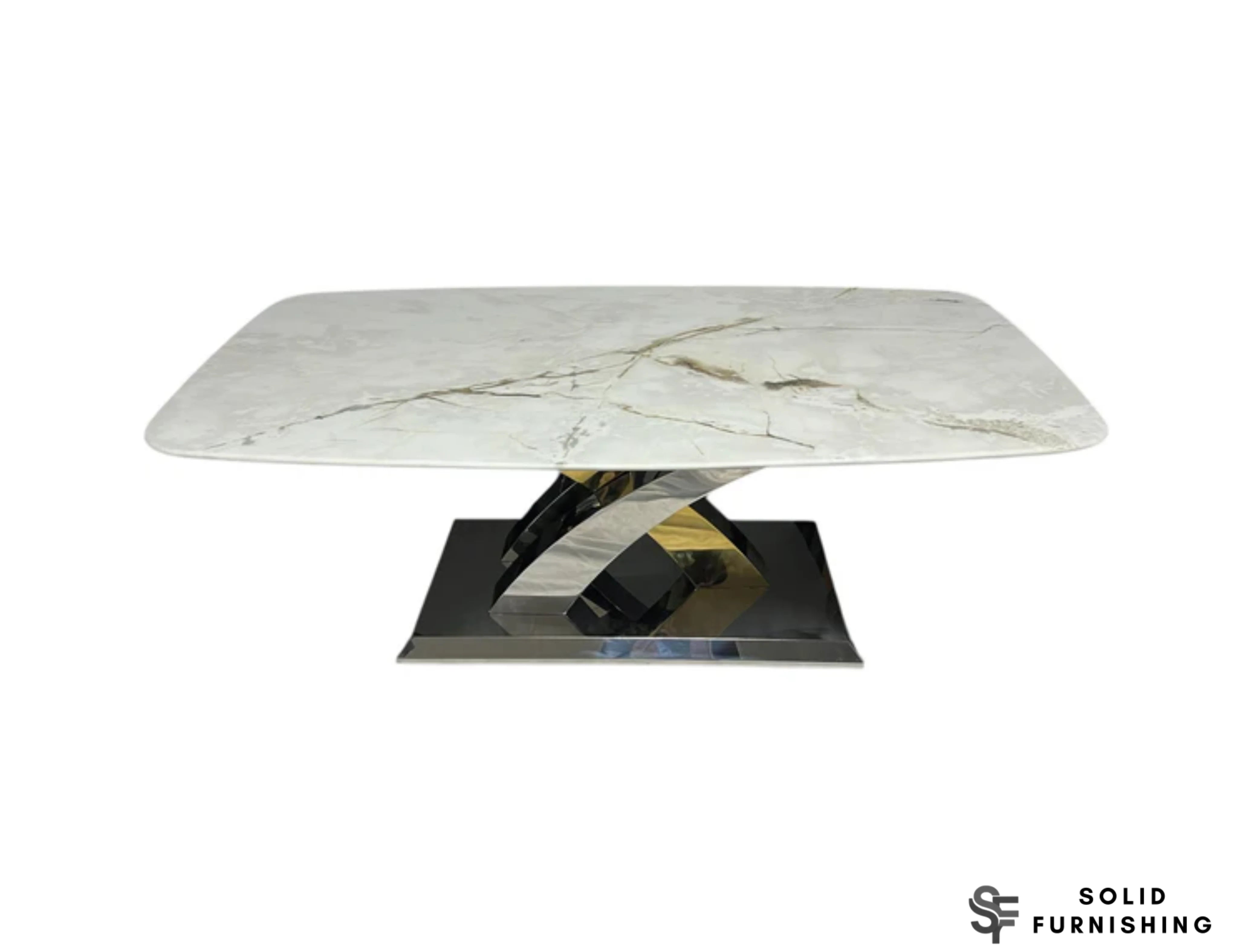 Lucy Cream Marble Coffee Table – Silver & Gold Cross Base Centre Table