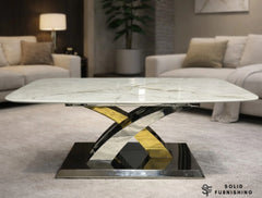 Lucy Cream Marble Coffee Table – Silver & Gold Cross Base Centre Table