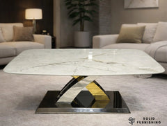 Lucy Cream Marble Coffee Table – Silver & Gold Cross Base Centre Table