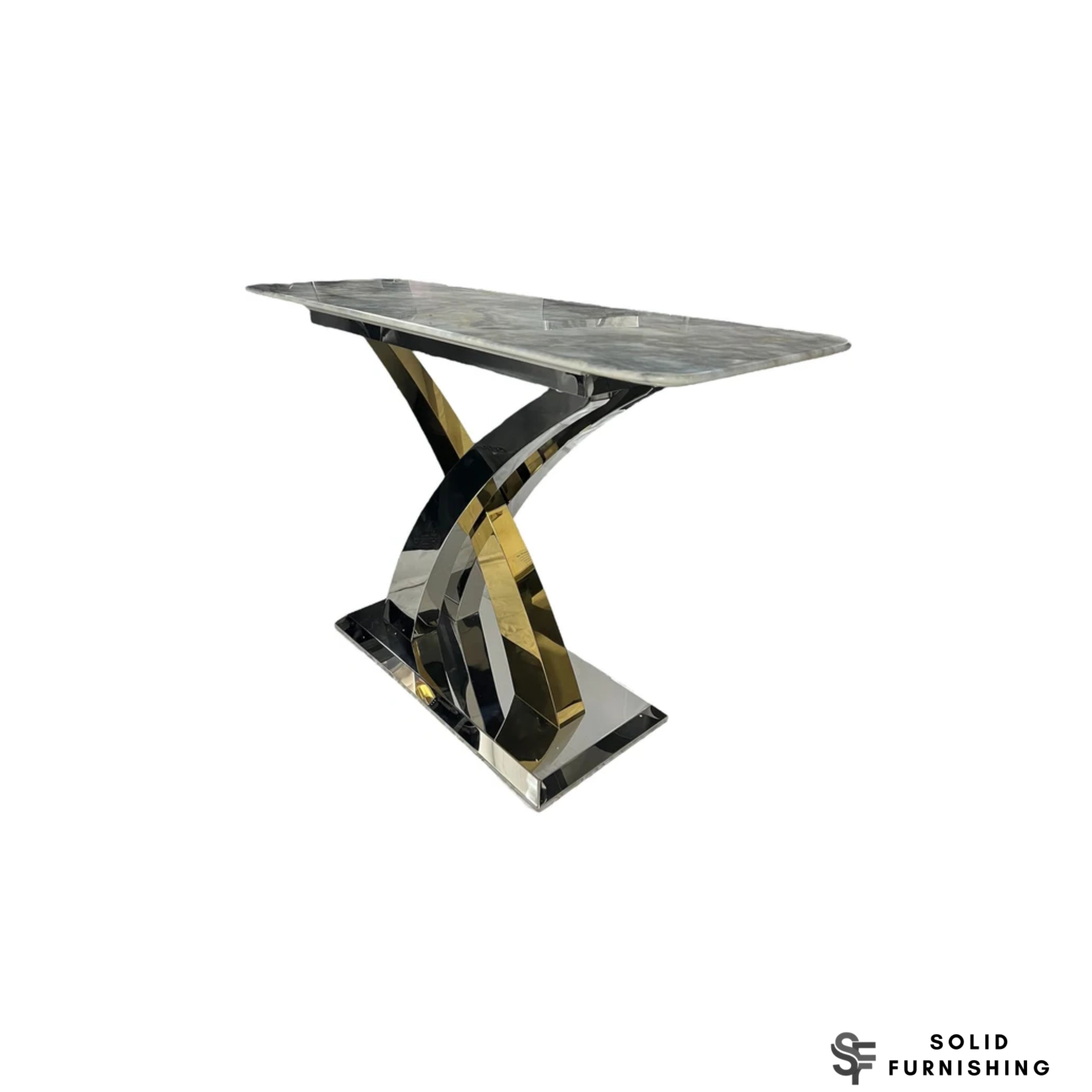 Lucy Silver & Gold Console Table – Luxury Marble Hallway Cross Frame Table UK
