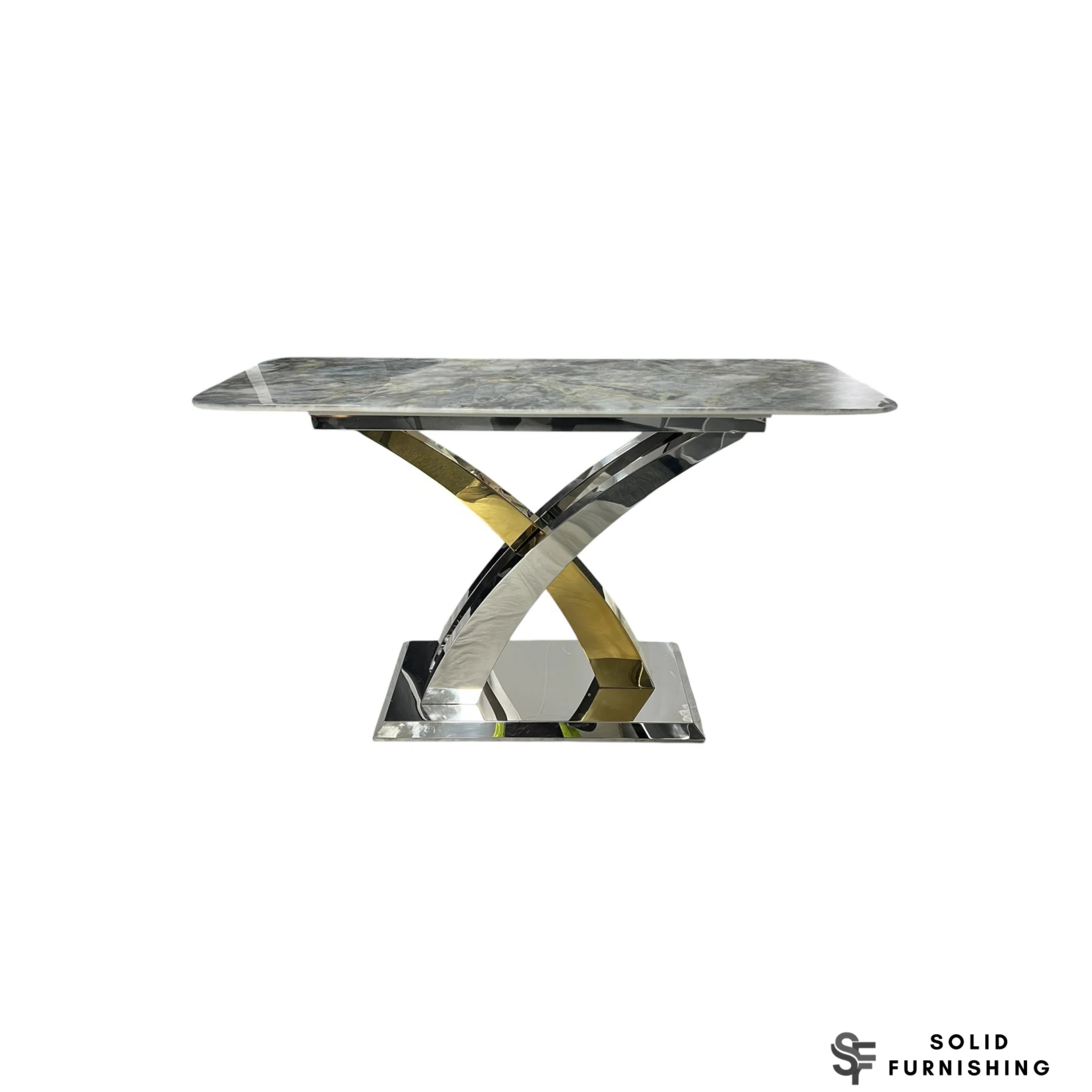 Lucy Silver & Gold Console Table – Luxury Marble Hallway Cross Frame Table UK