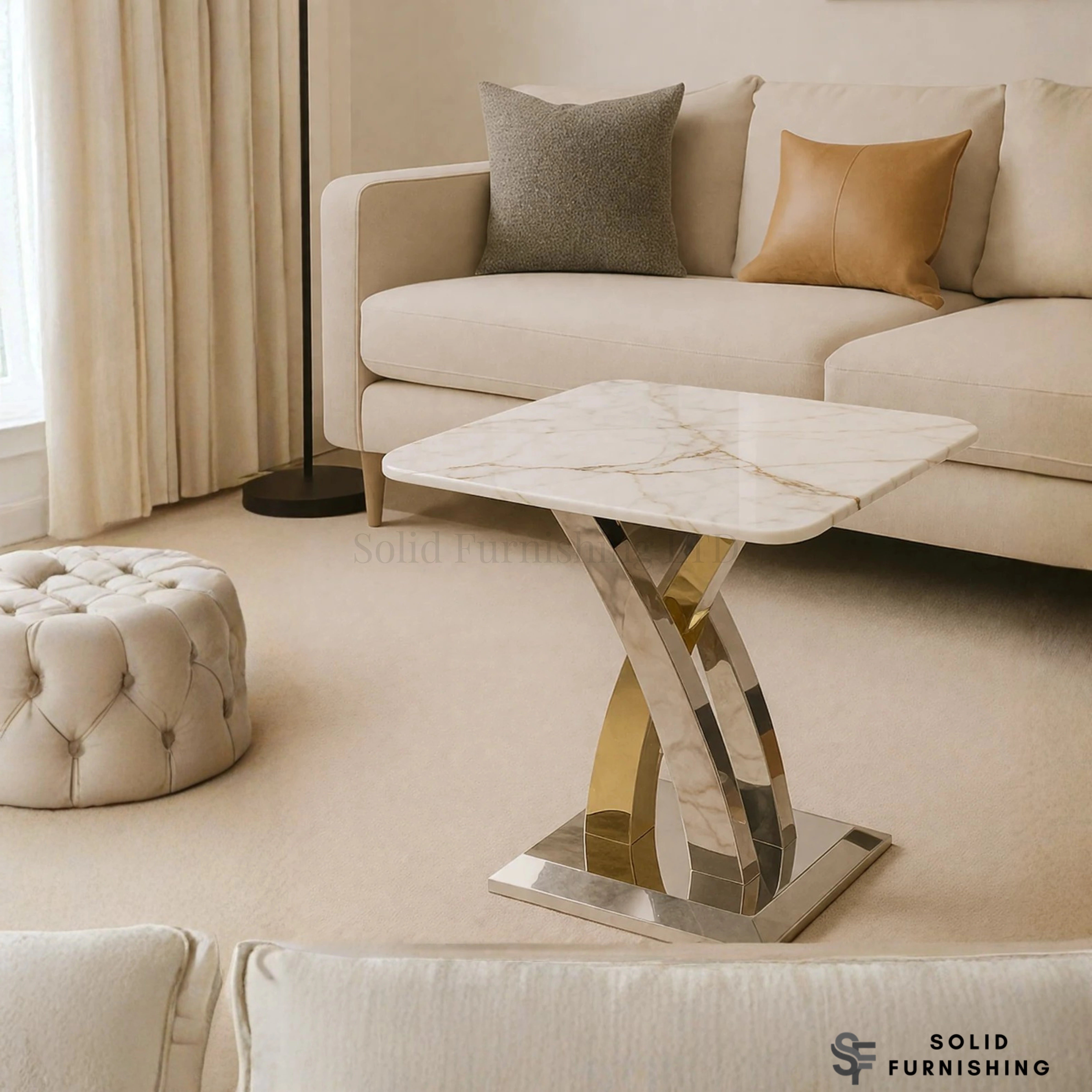Lucy Silver & Gold Side Table – Cream or Grey Marble Lamp Table