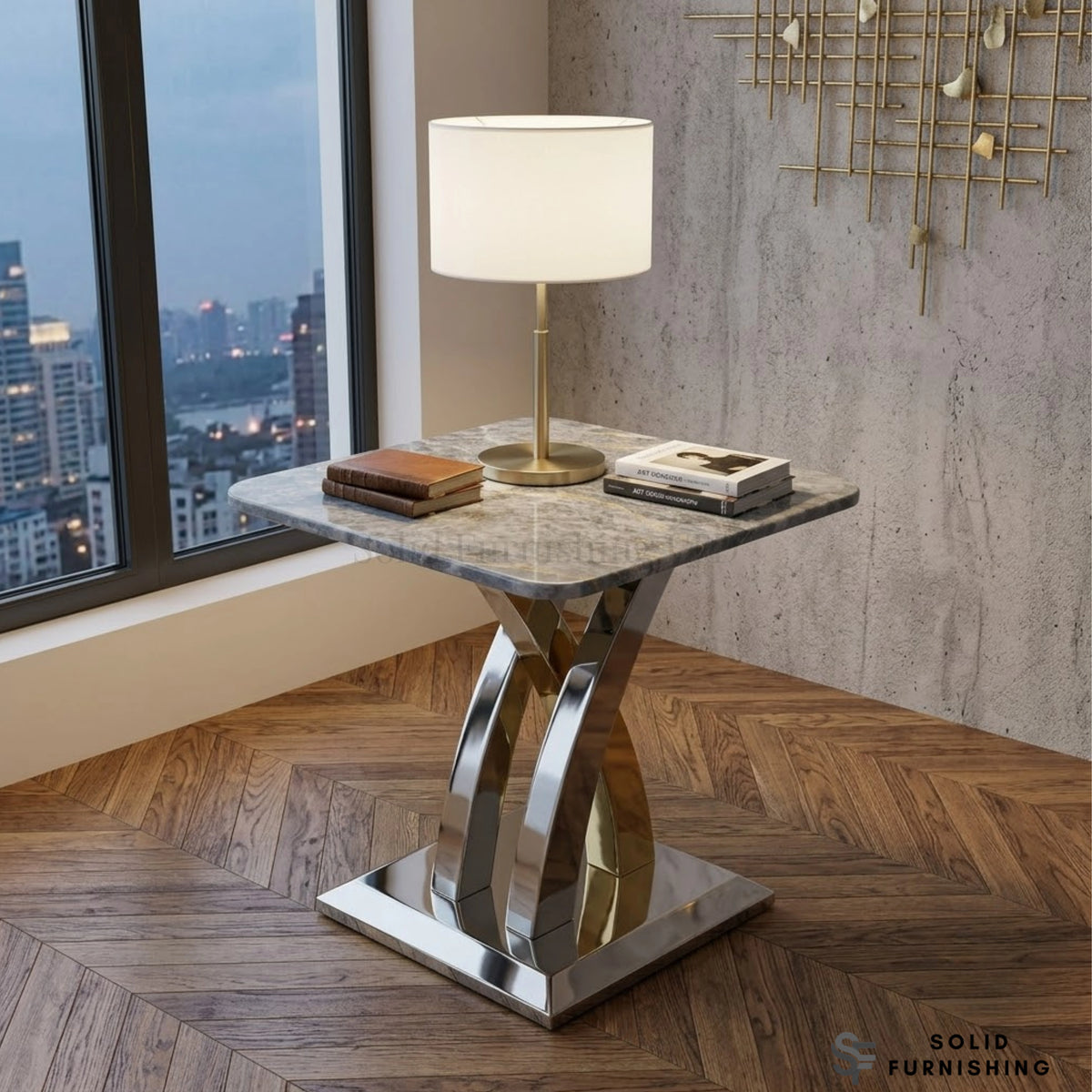 Lucy Silver & Gold Side Table – Cream or Grey Marble Lamp Table