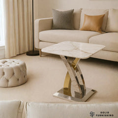 Lucy Silver & Gold Side Table – Cream or Grey Marble Lamp Table