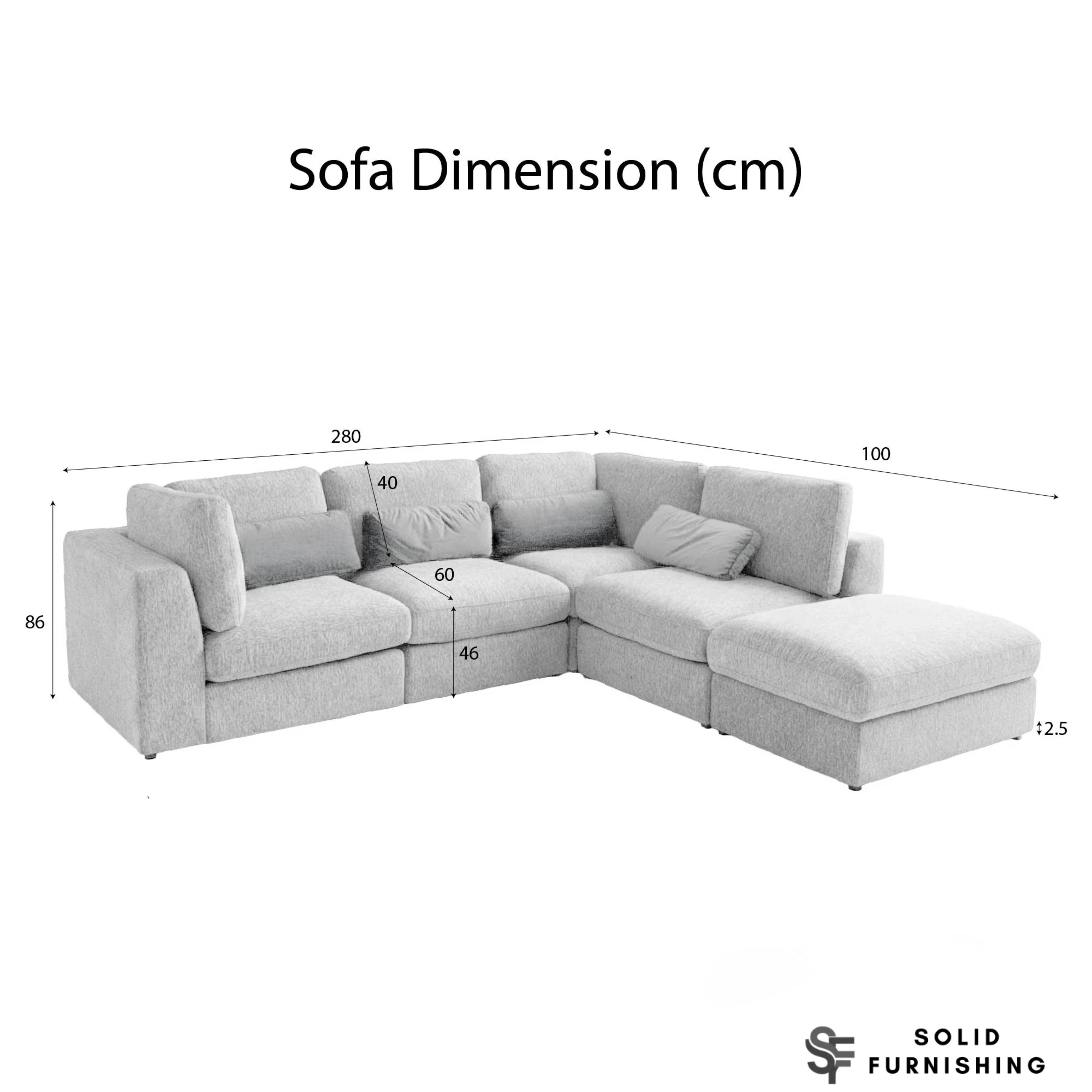 Madison 4+1 Seater Modular Sofa – Light Grey Chenille with Storage Footstool