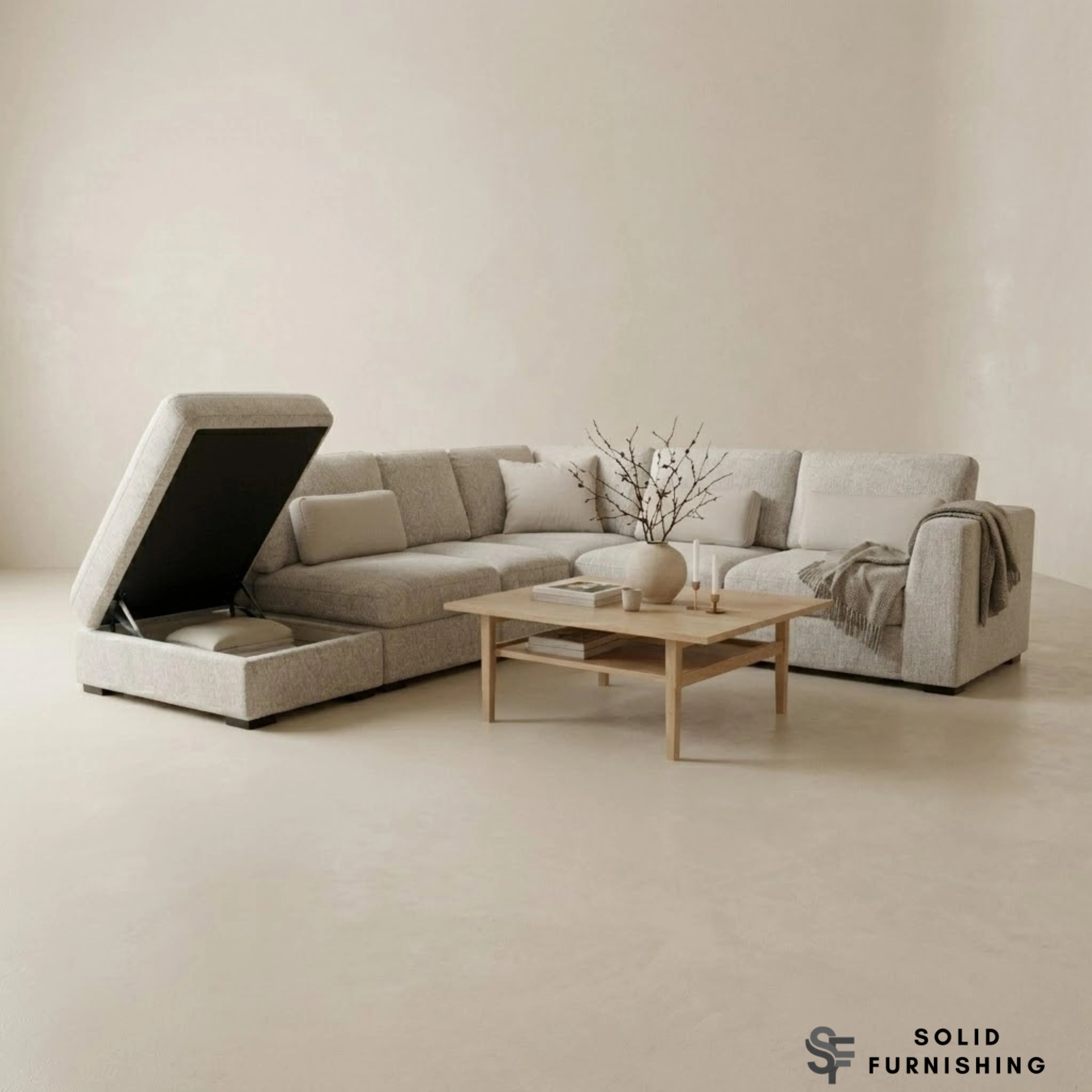 Madison 4+1 Seater Modular Sofa – Light Grey Chenille with Storage Footstool
